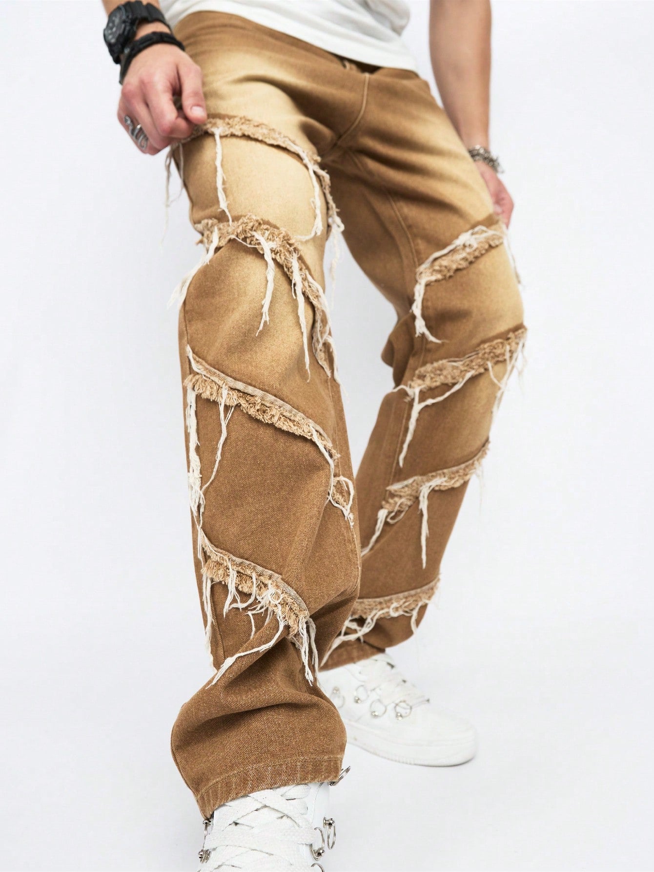 Men's Straight-leg Jeans With Frayed Hem