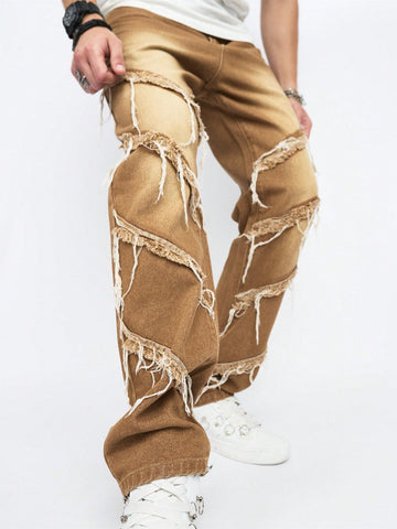 Men's Straight-leg Jeans With Frayed Hem