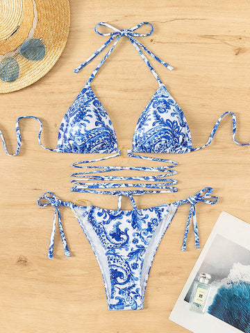 Women's Cashew Flower Printed Swimsuit Set