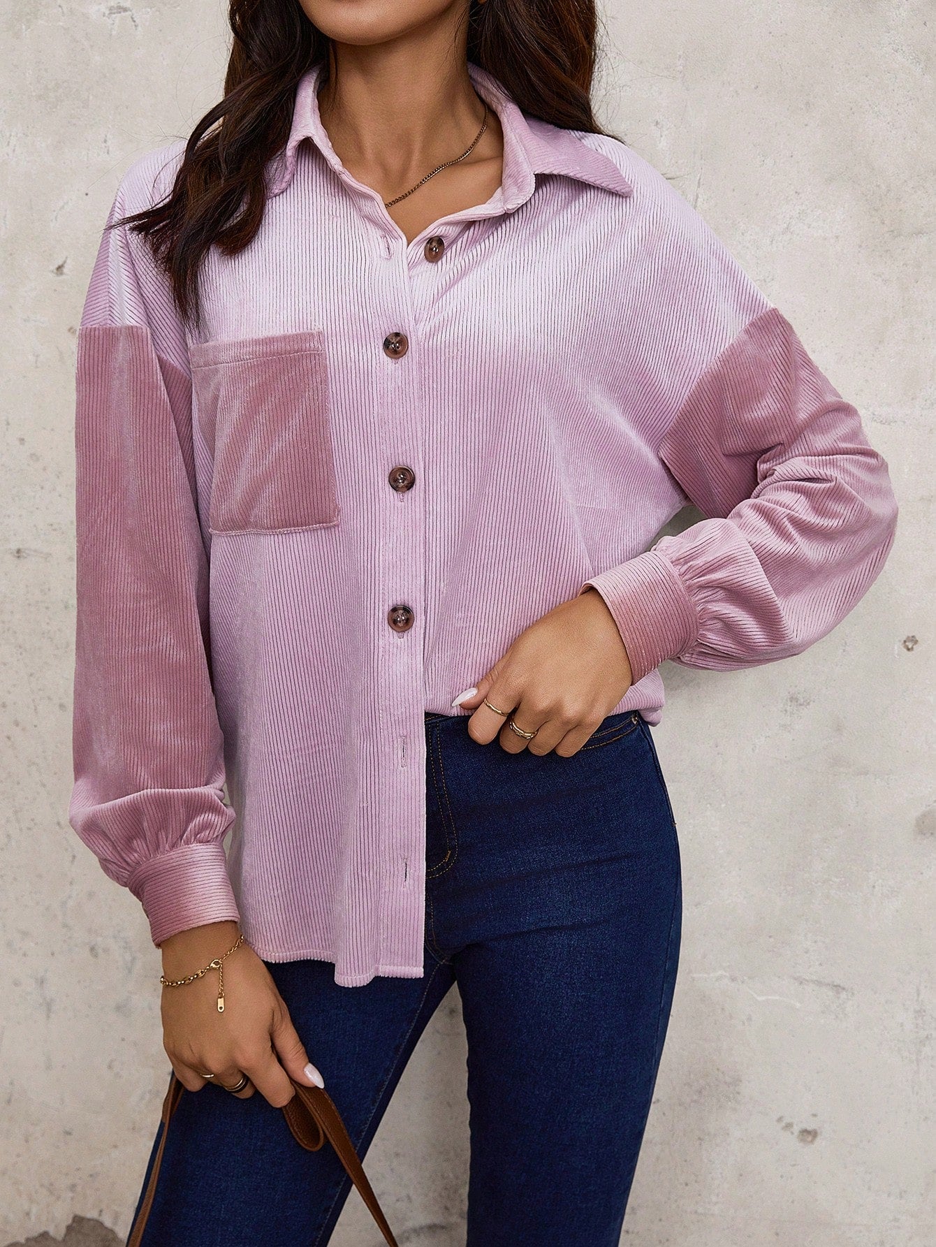 Color-block Loose Long Sleeve Casual Shirt