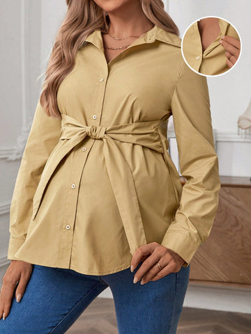 Maternity Nursing Front Tie Button Up Shirt