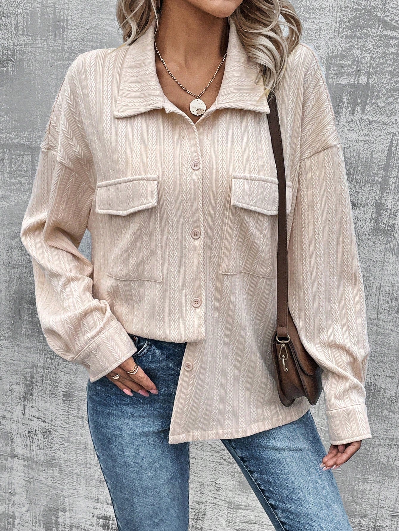 Women's Flip Pocket Button Front Drop Shoulder Shirt