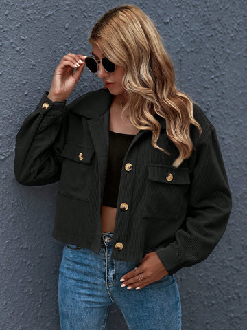 Button Front Patch Pocket Cord Jacket