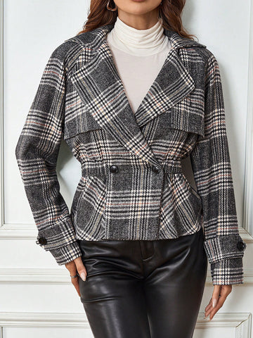 Double-breasted Plaid Short Woolen Jacket