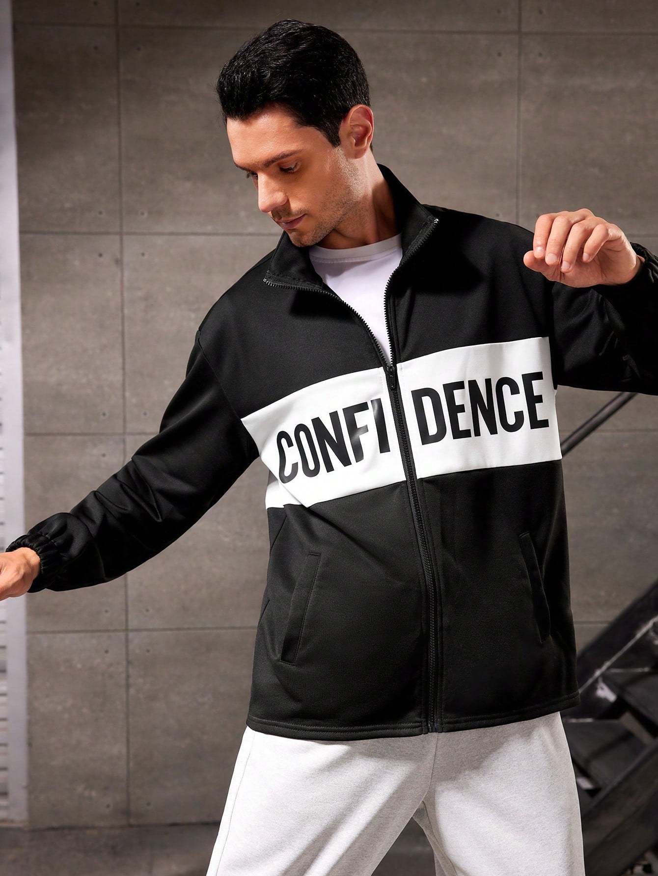 Men's Letter Print Sports Jacket Workout Tops