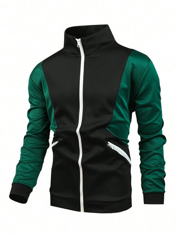 Men's Zipper Front Colorblocked Sports Jacket Workout Tops