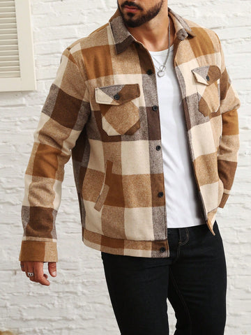 Men's Loose Fit Plaid Shirt-Style Overcoat