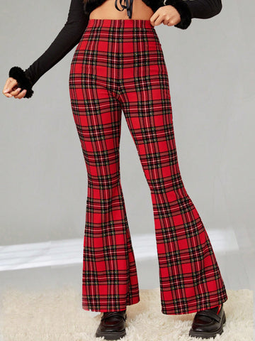 Tartan Print Flare Leg Pants