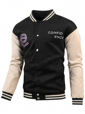 Men's Color Blocking Letter Print Sports Jacket Workout Tops