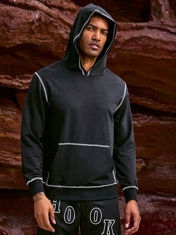 Men's Kangaroo Pocket Sports Hoodie With Contrast Stitching Detail Hoodie