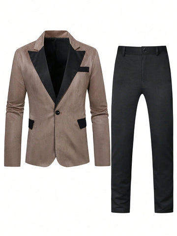 Men's Color Block Patchwork Fake Pocket Suit Set