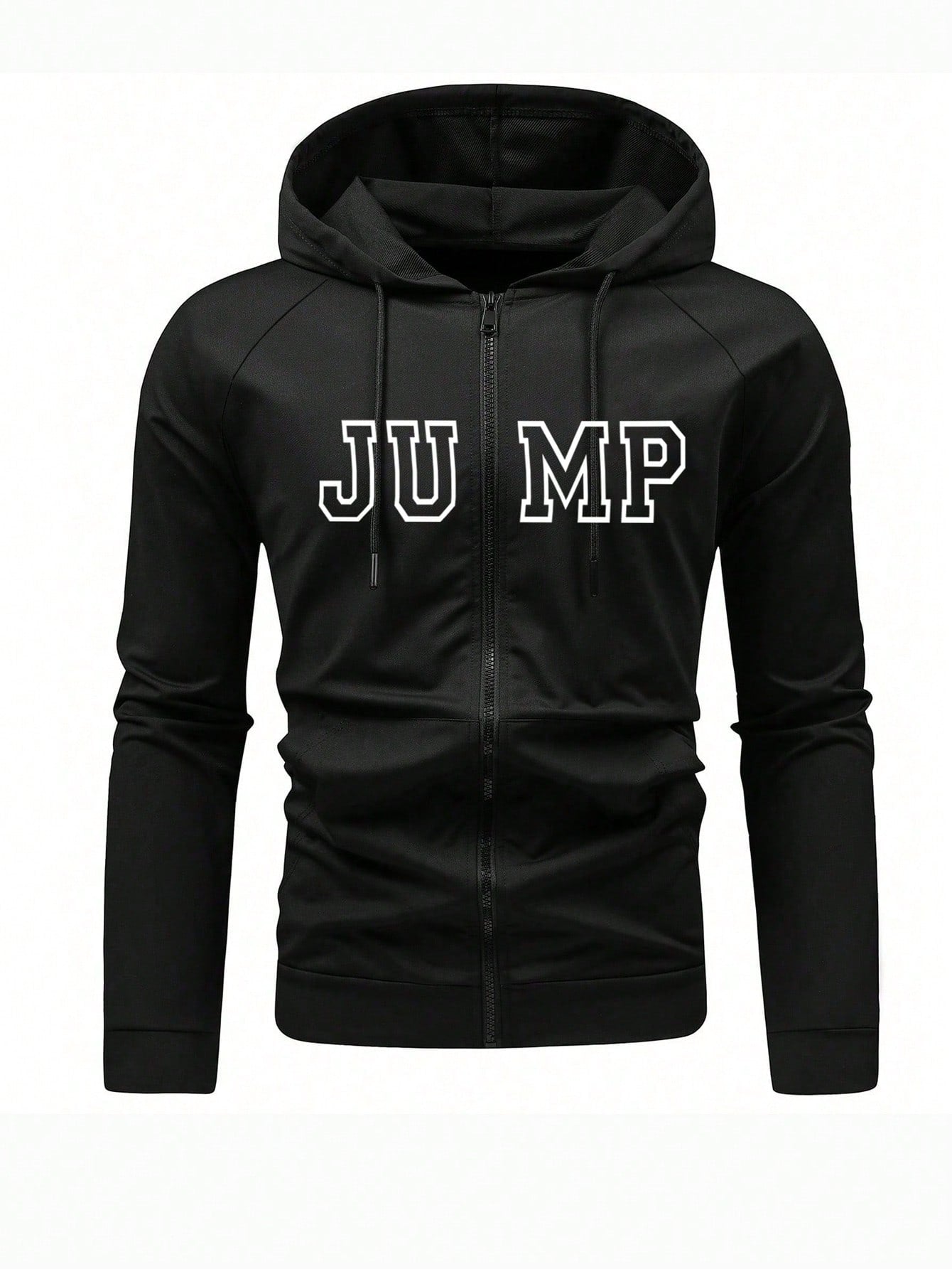 Men's Letter Printed Zipper Front Hooded Sports Jacket Workout Tops