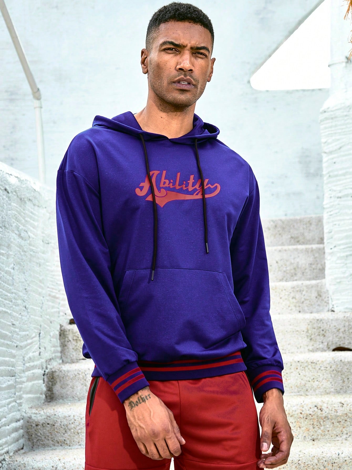 Men's Hooded Sweatshirt With Letter Printing And Drawstring Hoodie