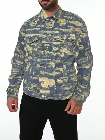 Men's Loose Fit Printed Denim Jacket