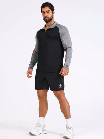 Men'S Sporty Jacket With Raglan Sleeve, Half Zip And Stand Collar Workout Tops