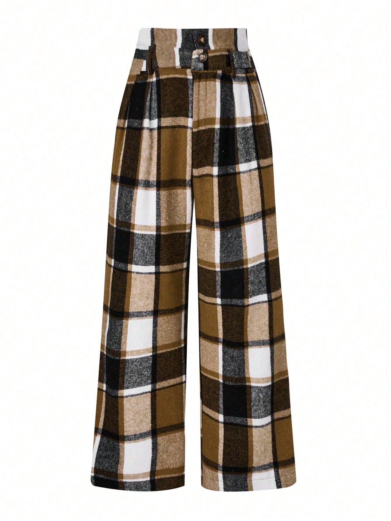 Plus Plaid Print Belted Wide Leg Pants