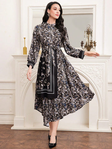 Women's Paisley Print Belted Dress