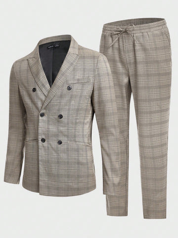 Men's Checkered Double Breasted Suit With Pants