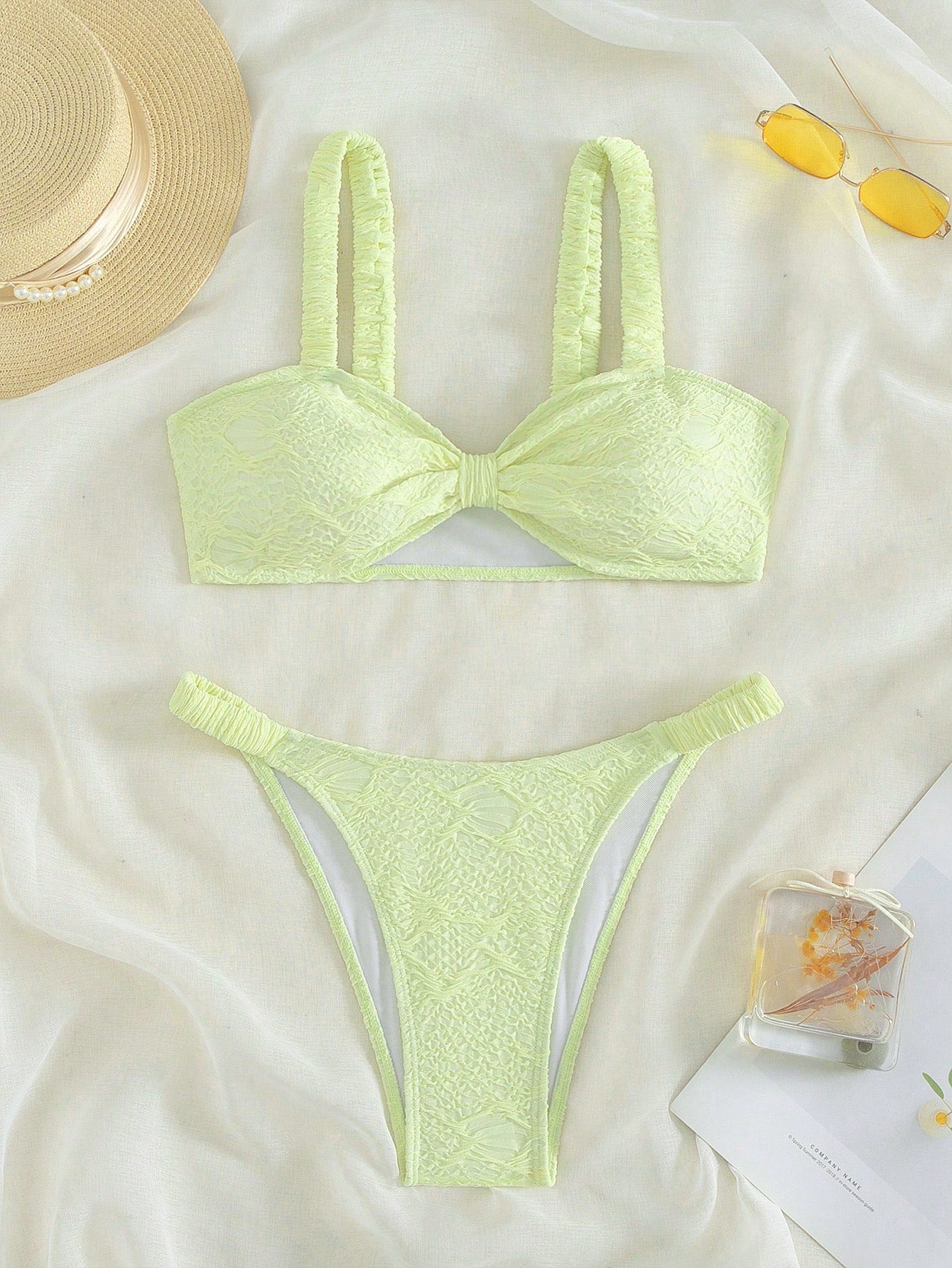 Solid Color Textured Bikini Set