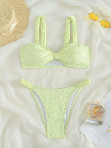 Solid Color Textured Bikini Set