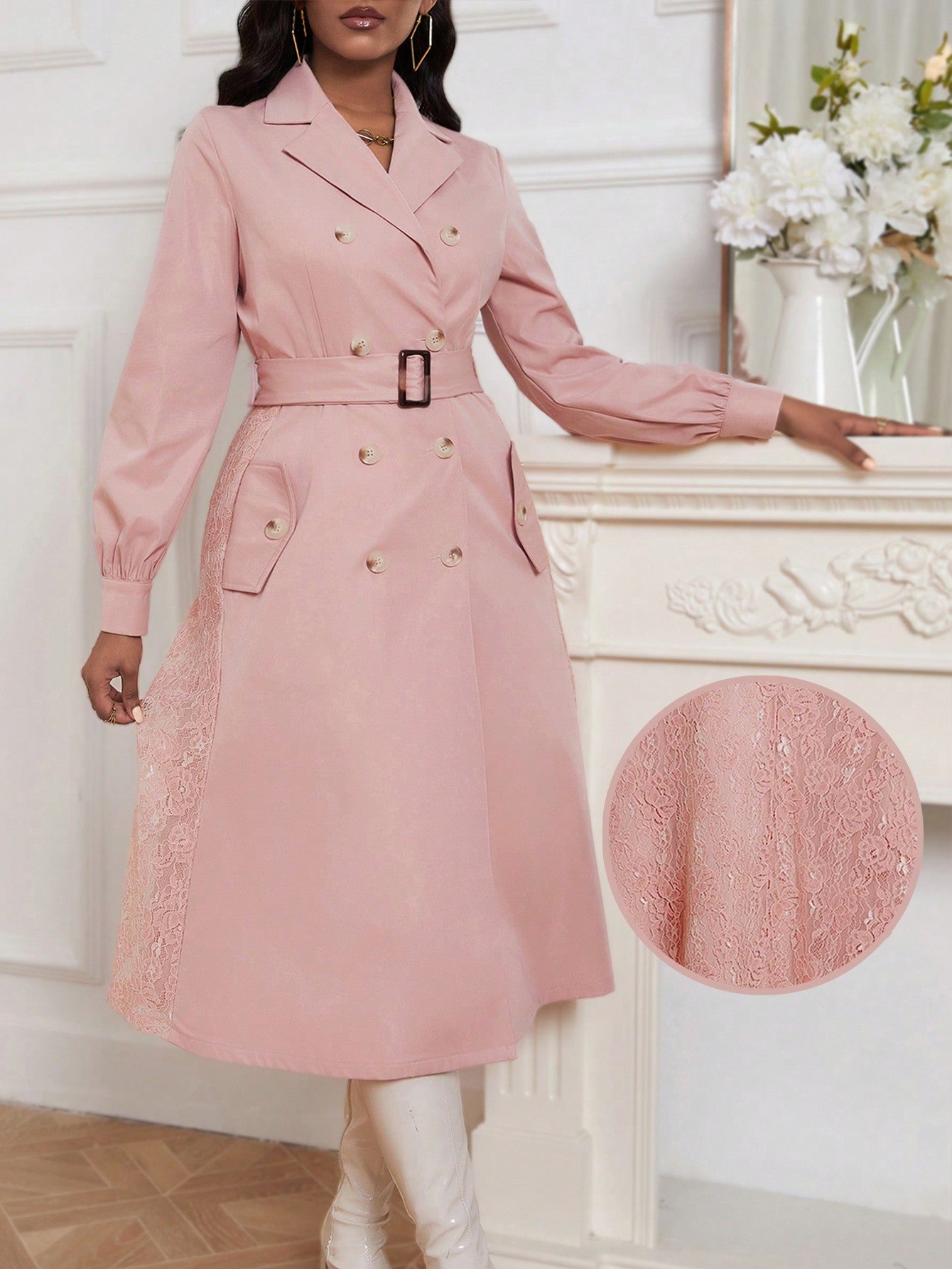 Women's Double Breasted Belted Trench Coat