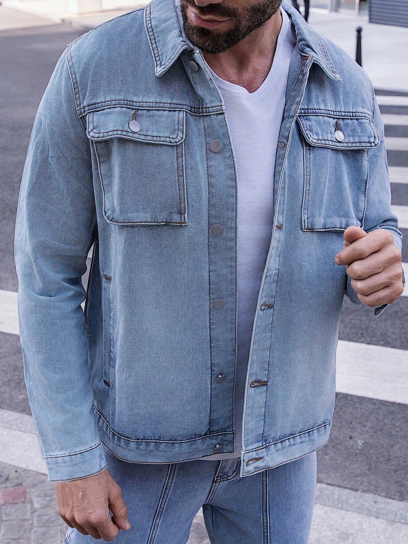 Men'S Flap Pocket Loose Denim Jacket