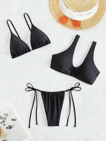 Women's Monochrome Swimsuit Set (3pcs)