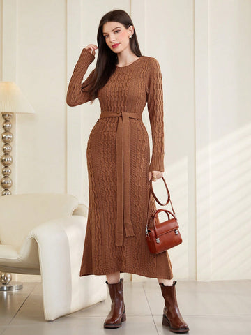 Women's Belted Fishtail Sweater Dress