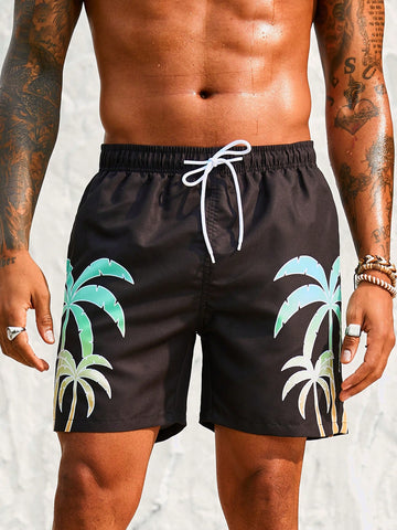 Men's Tropical Printed Drawstring Waist Beach Shorts