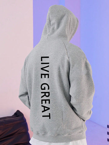 Men's Hooded Sportswear With Drawstring And Letter Print Hoodie