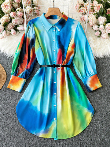 Plus Size Tie Dye Button Front Dress