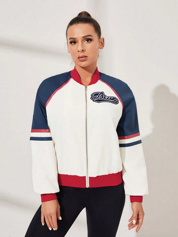 Color Block Raglan Baseball Jacket