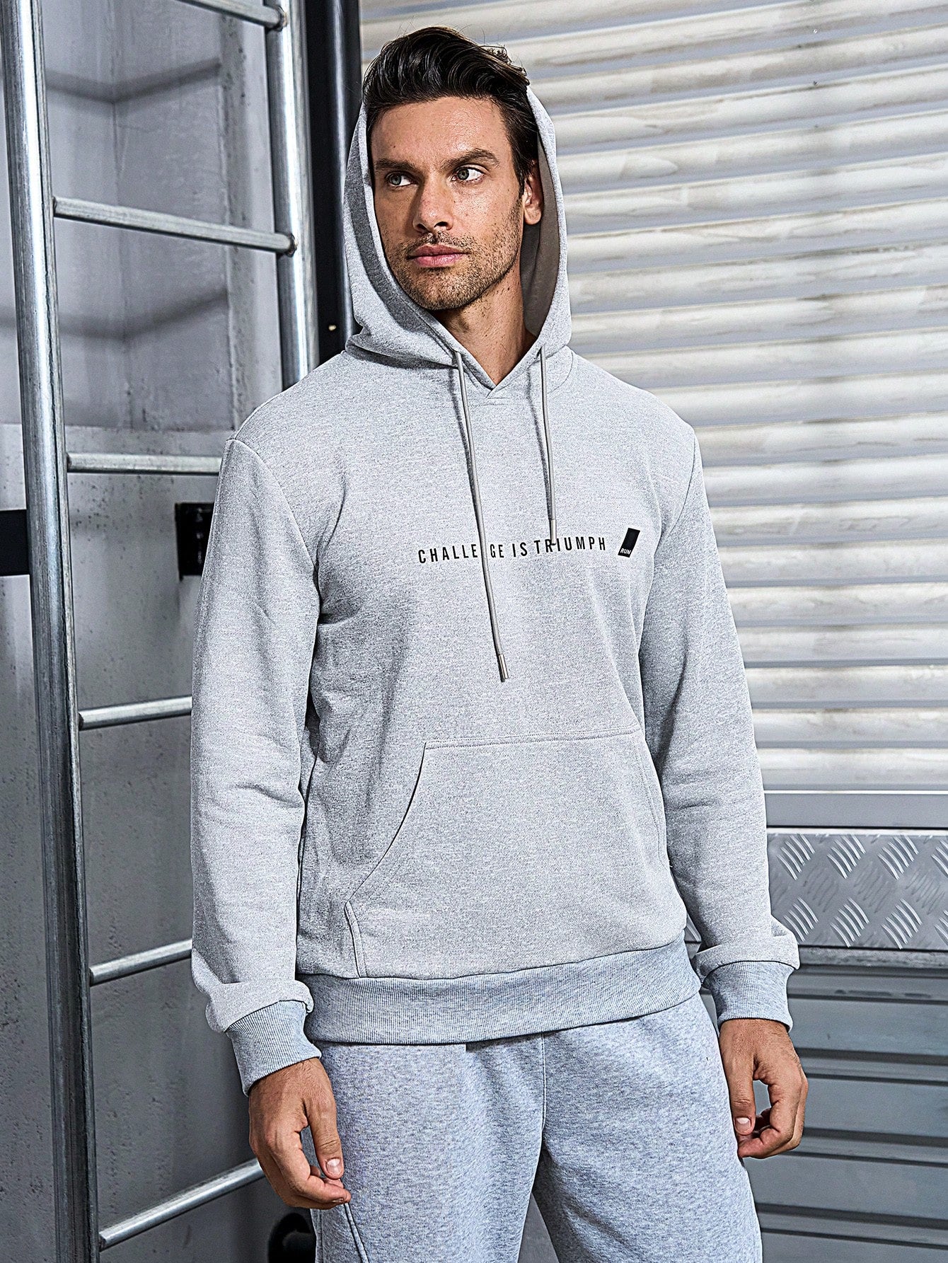 Men's Hooded Sports Sweatshirt With Text Print Design Hoodie