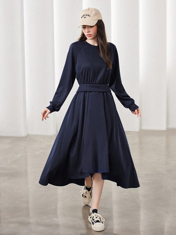 Women'S Round Neck Raglan Sleeve Dress