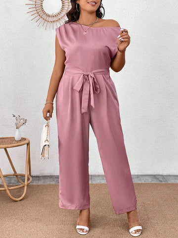 Plus Size Women's Jumpsuit With Waist Belt