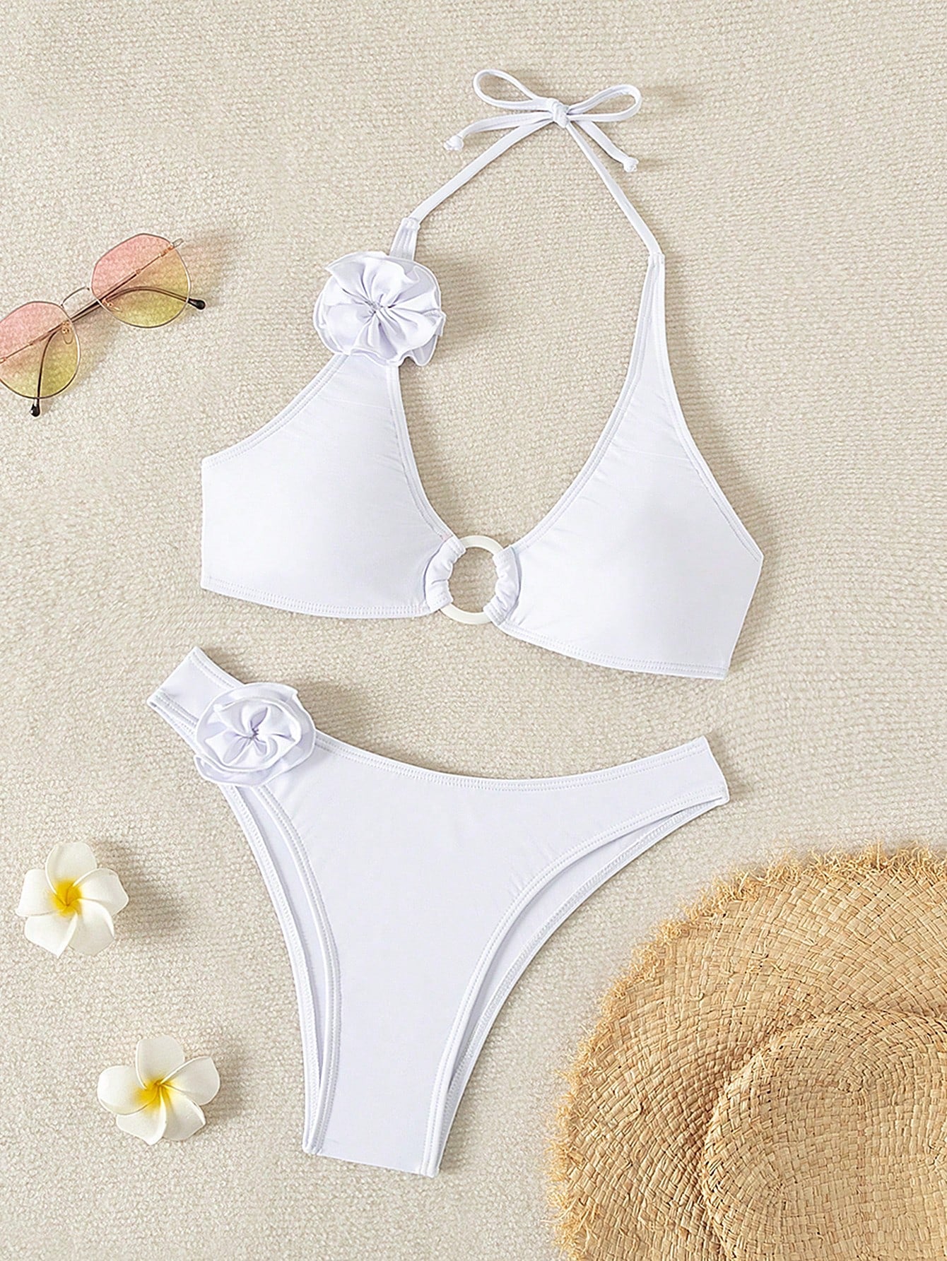 Women's Solid Color 3d Flower Swimsuit Set Wedding