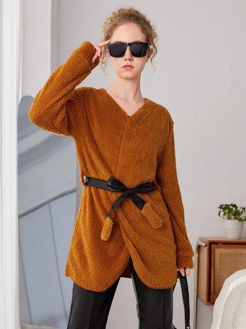 Teenagers (female) Solid Color Furry Long-sleeved Warm Jacket