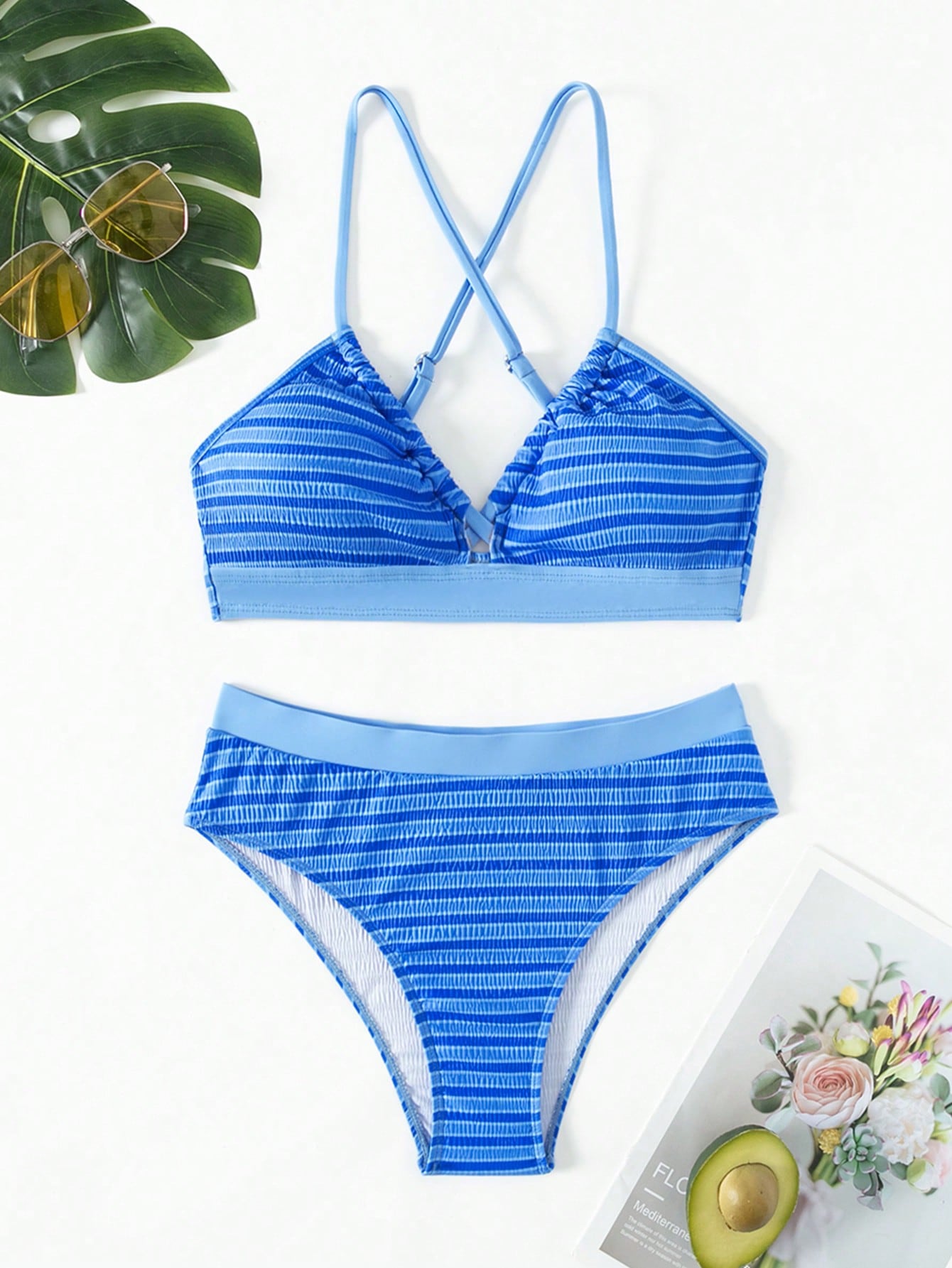 Striped And Print Two-Piece Swimsuit Set