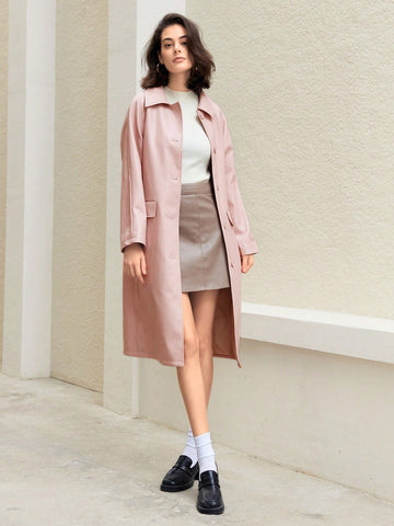 Plain Color Long Casual Coat