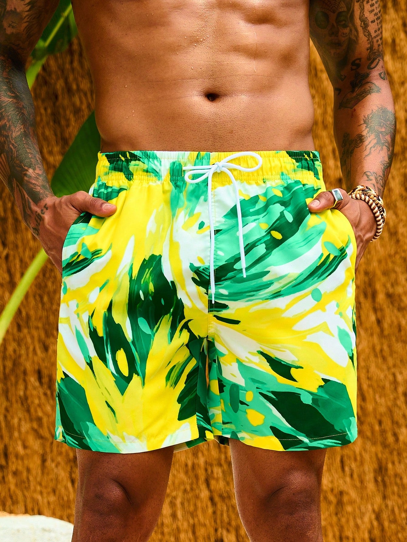 Men's Printed Drawstring Beach Shorts