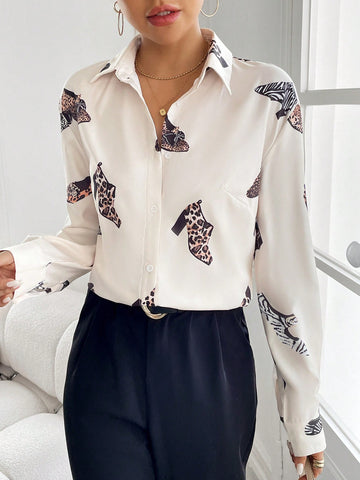 Women's High Heel Shoes Print Drop Shoulder Blouse