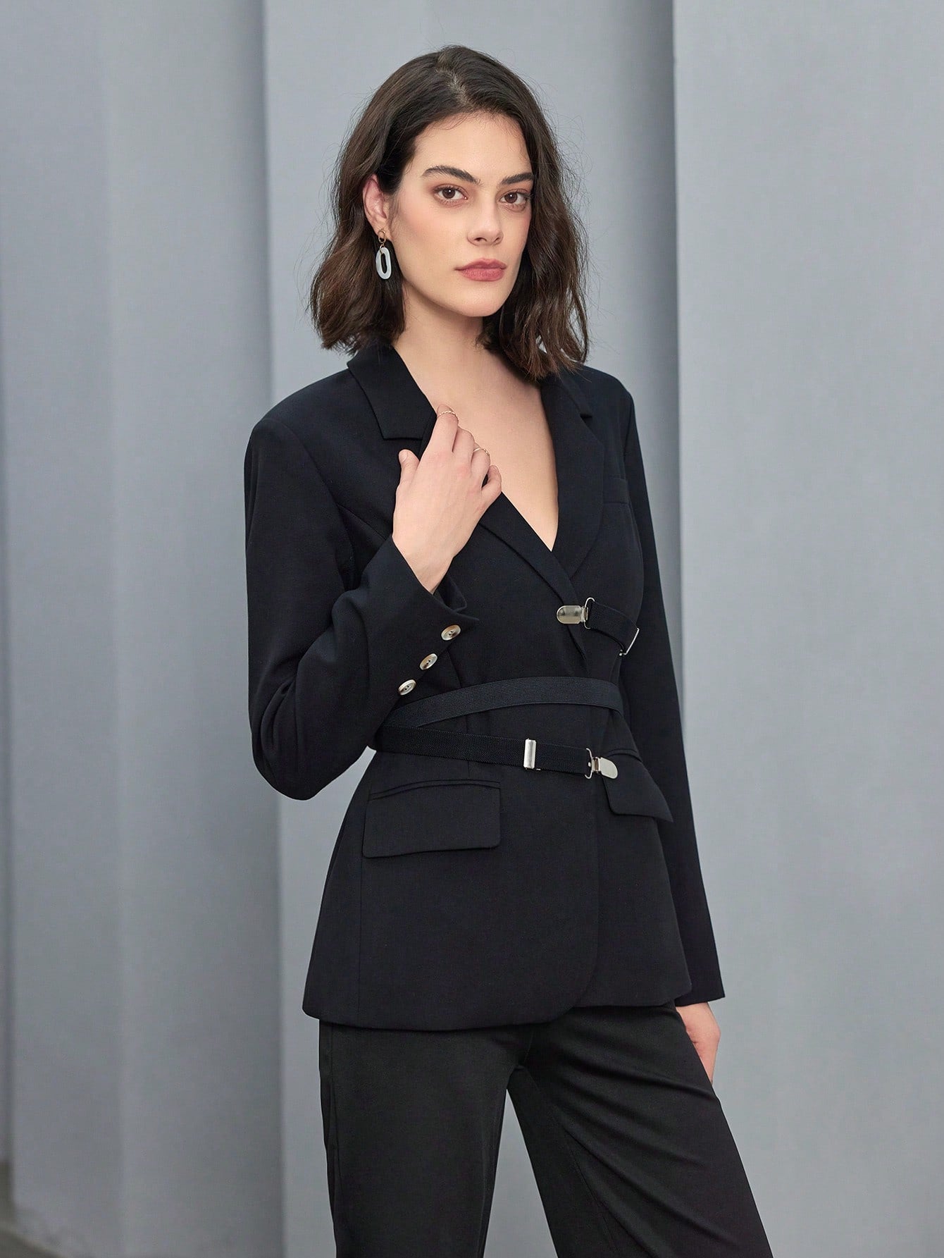 Lapel Collar Long Sleeve Blazer