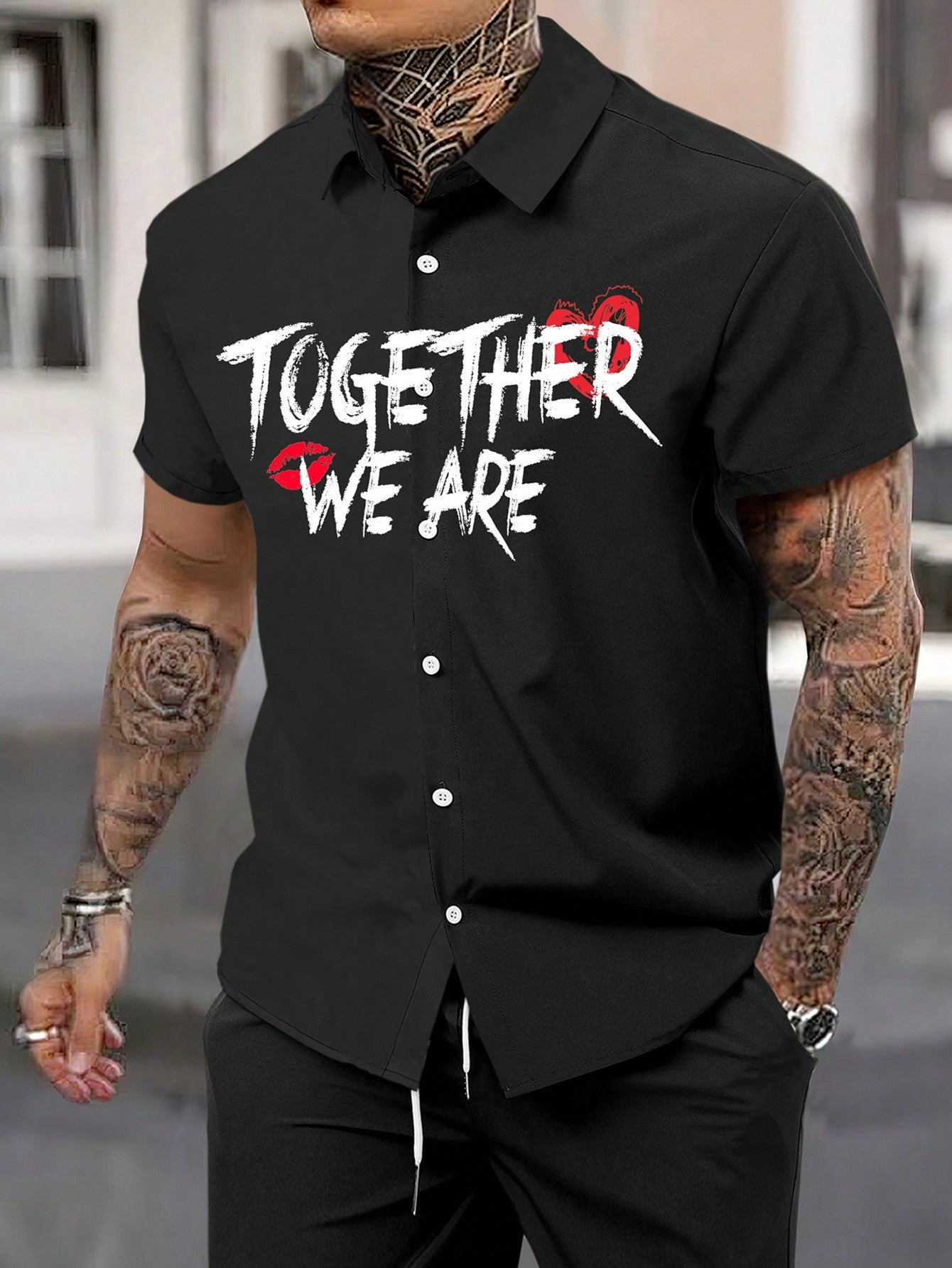 Men'S Slogan Print Short Sleeve Shirt