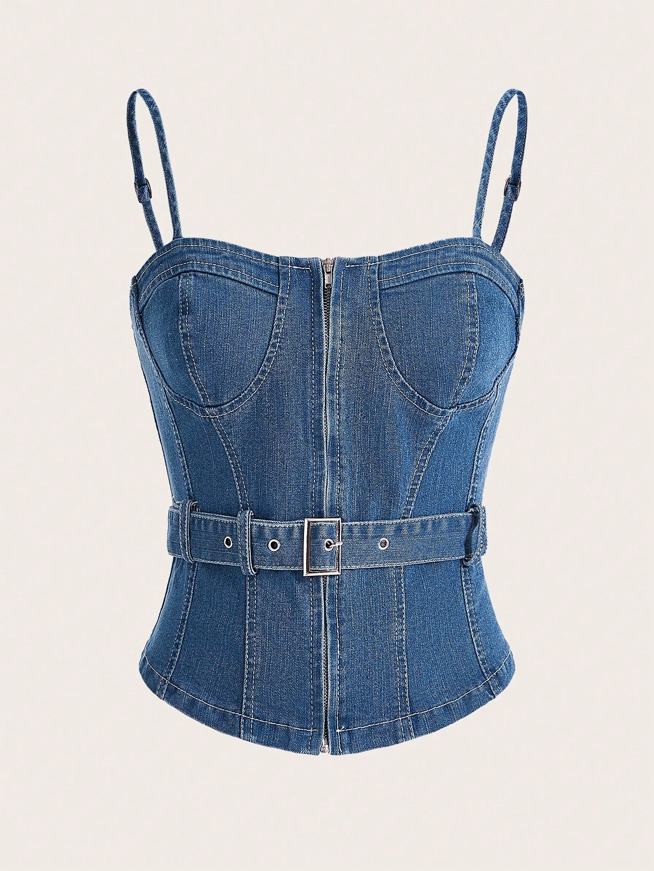 Women's Denim Top With Waist Belt