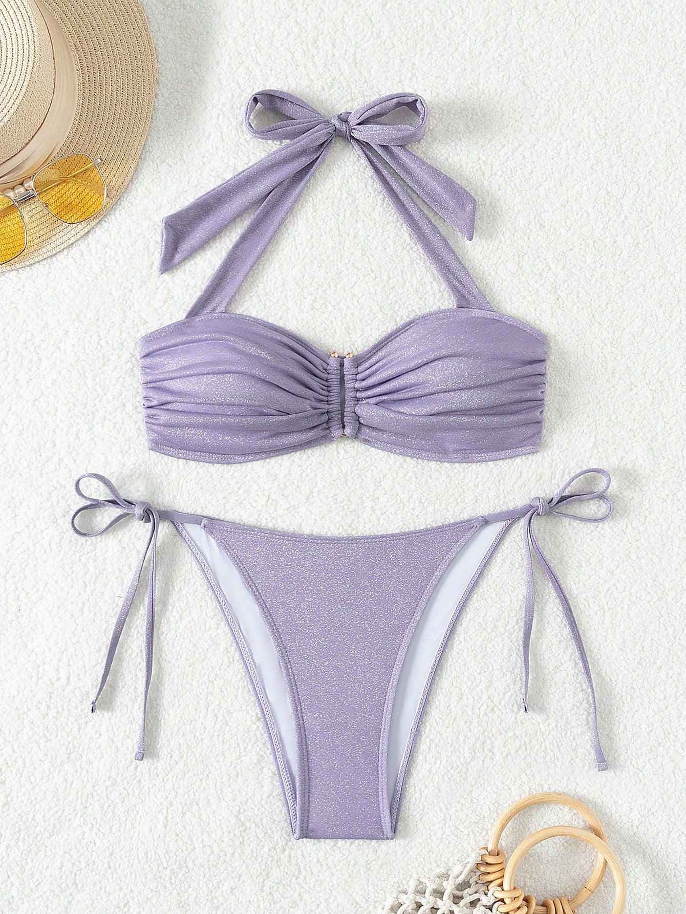 Pleated Halter Neck Bikini Set Carnival