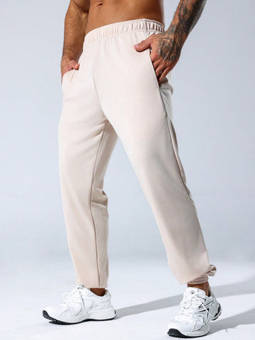 Men's Elastic Waist Joggers With Slanted Pockets