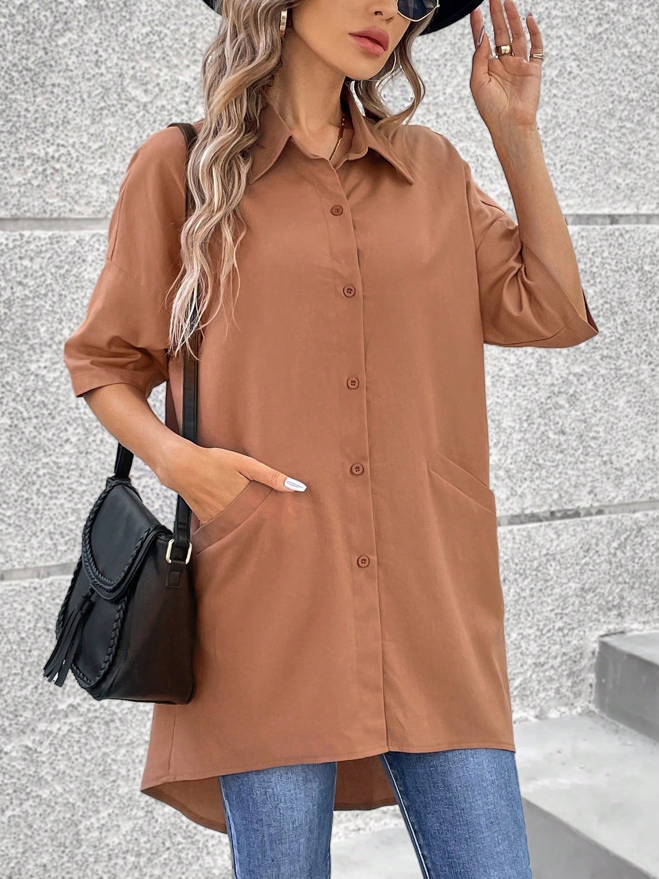 Women'S Pure Color Drop Shoulder Shirt