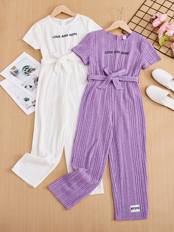 Tween Girls' Vintage Round Neck Jumpsuit With Multiple Items In A Set