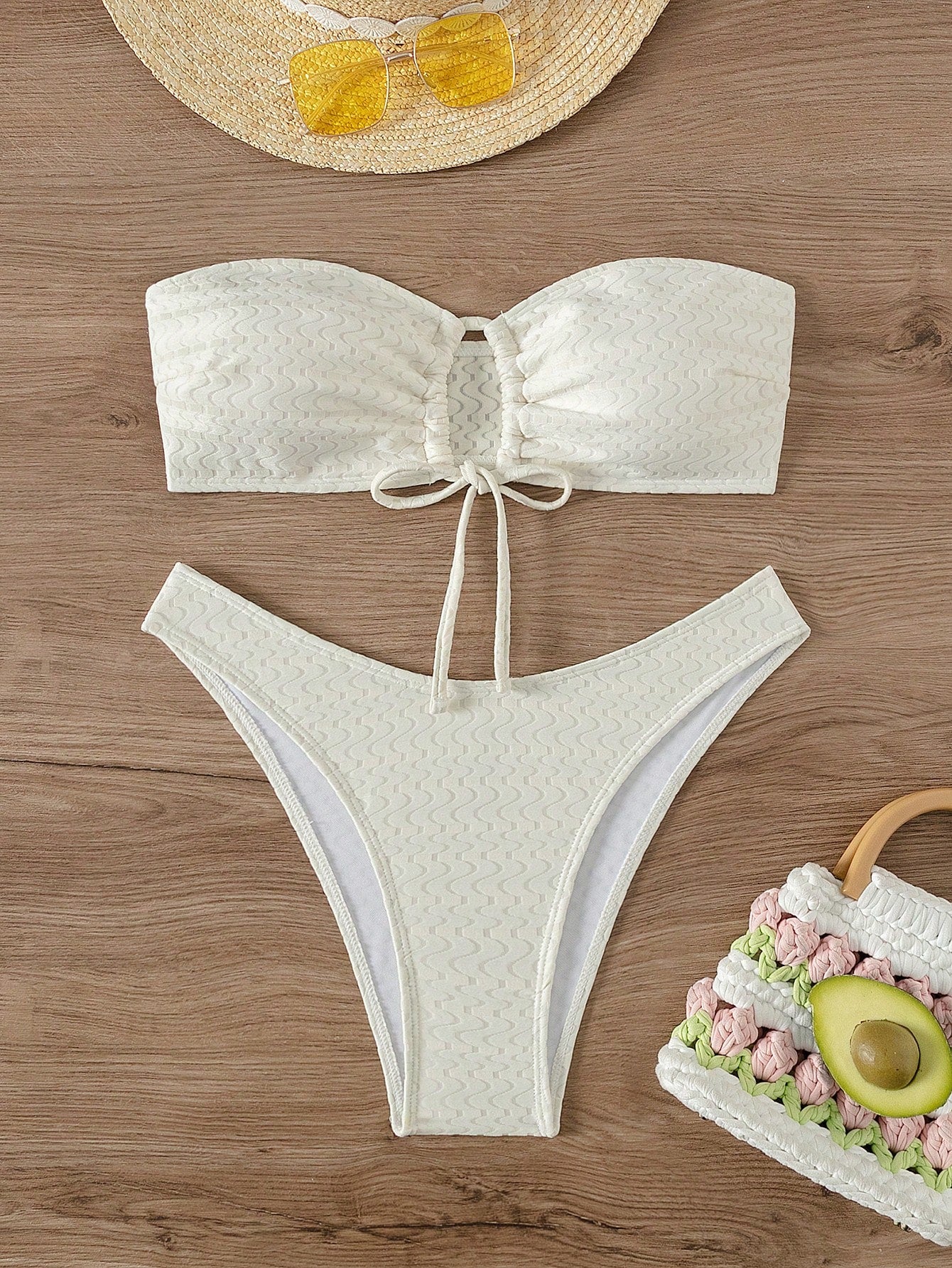 Drawstring Bandeau Split Swimwear Wedding