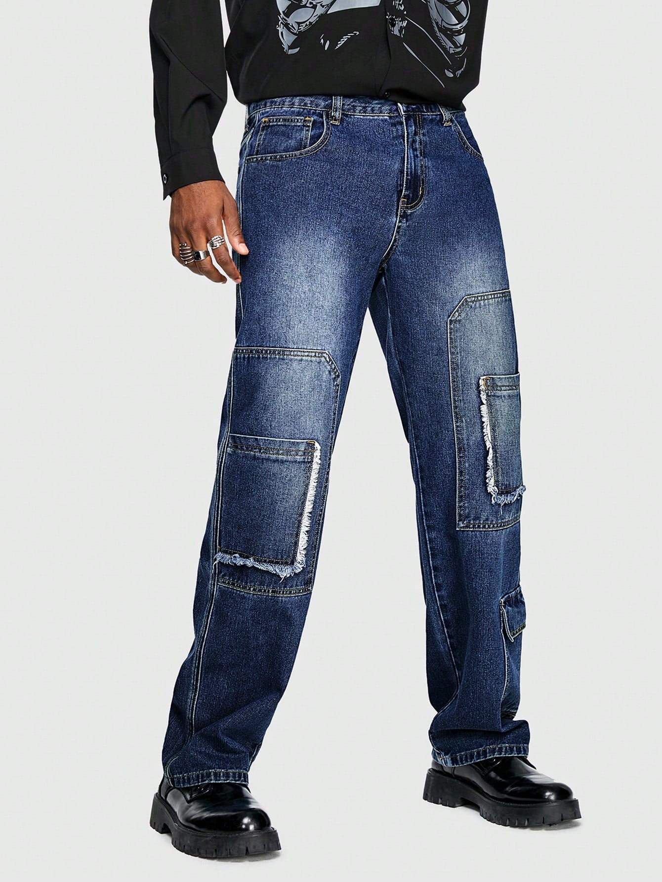 Men's Straight Leg Jeans With Patch Pockets